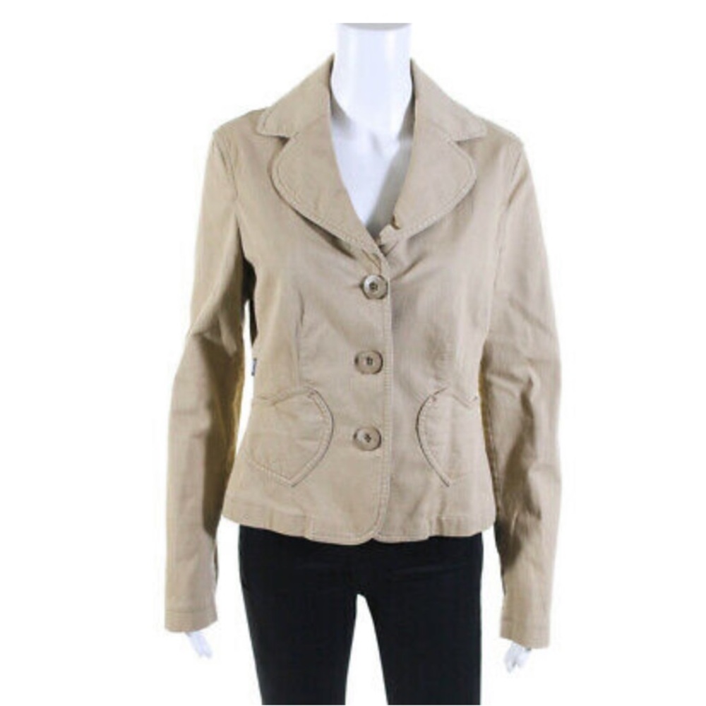 Moschino Jeans Womens Heart Pocket Tan Jacket Sz12